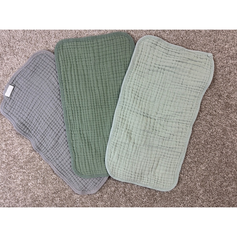 Set of 4 Cotton Muslin Burp Cloths Earth Tones Sage Gray Mint